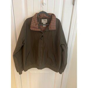 Vintage LL Bean Olive Green Nylon Jacket Plaid Flannel‎ Full Zip Men's Size XXL